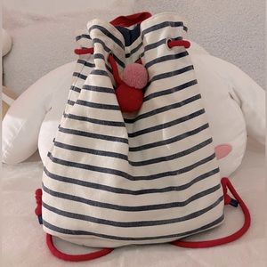 Kids Stripped Blue and White Sattle Bag with PomPoms